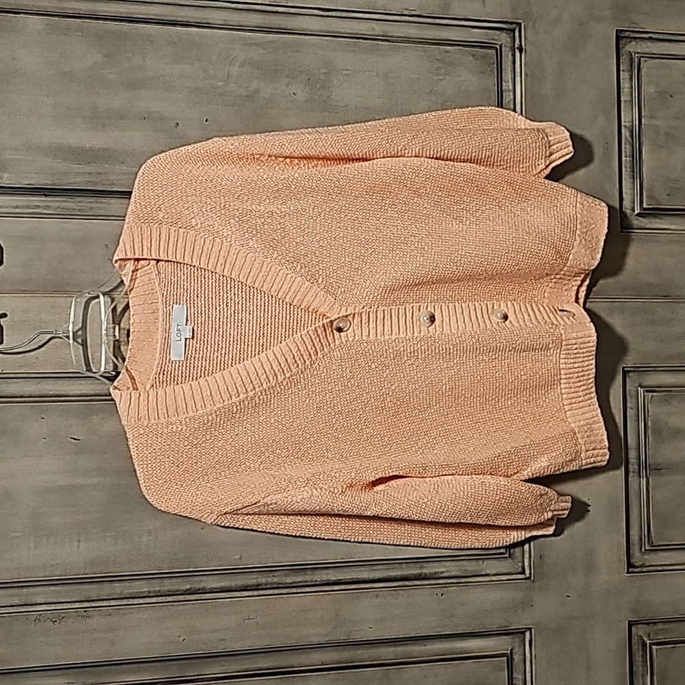 Peach colored v-neck cardigan, LOFT, size M